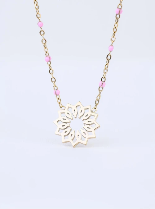 Naszyjnik Rozeta Vezzi, różowe kuleczki, złoty S307287Z06