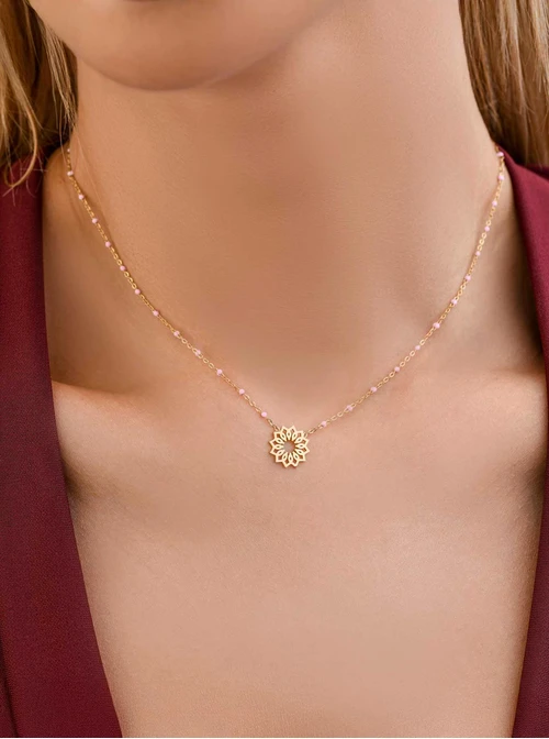 Naszyjnik Rozeta Vezzi, różowe kuleczki, złoty S307287Z06