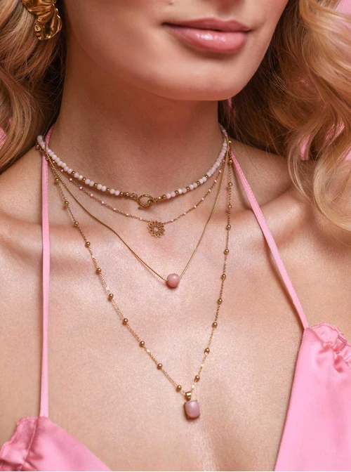 Naszyjnik Rozeta Vezzi, różowe kuleczki, złoty S307287Z06