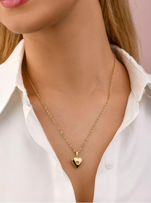 Naszyjnik Sekretnik, serce z kryształkiem, złoty S307759Z00