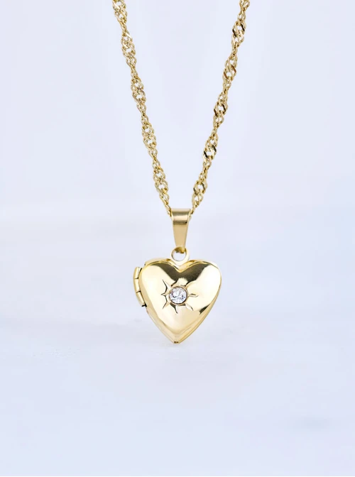 Naszyjnik Sekretnik, serce z kryształkiem, złoty S307759Z00