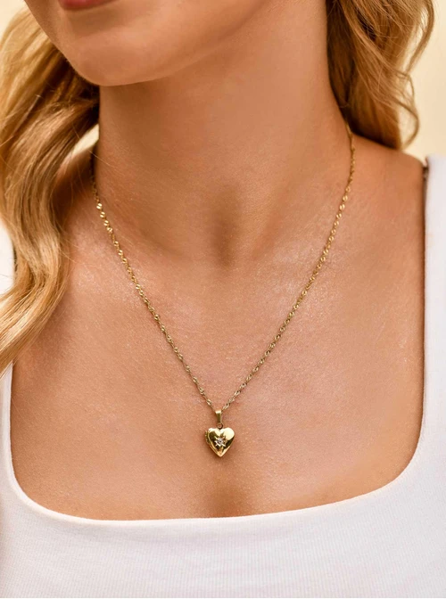 Naszyjnik Sekretnik, serce z kryształkiem, złoty S307759Z00