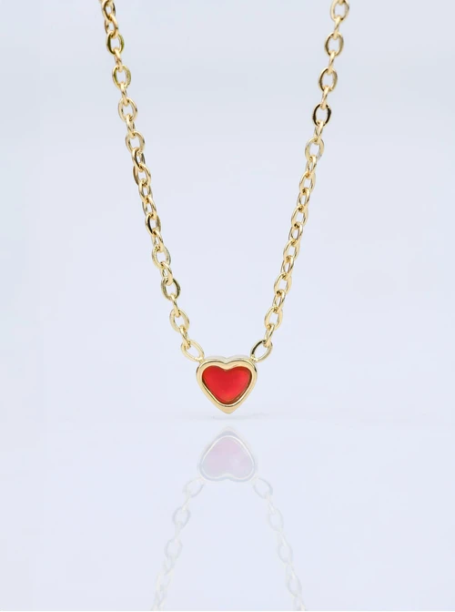 Naszyjnik czerwone serduszko, złoty S307738Z03