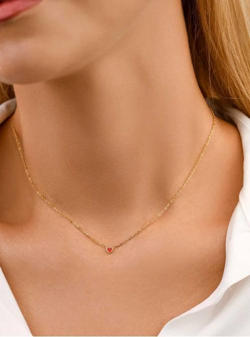Naszyjnik czerwone serduszko, złoty S307738Z03