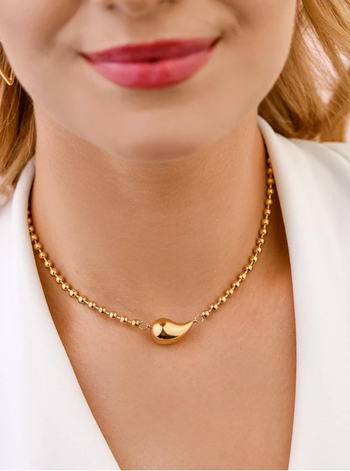 Naszyjnik dmuchana kropla, kuleczki, złoty S308452Z00