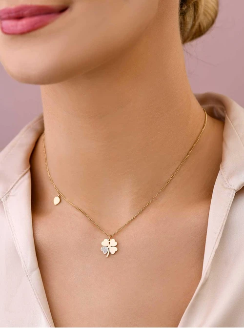 Naszyjnik koniczynka, stal pozłacana S308297Z00