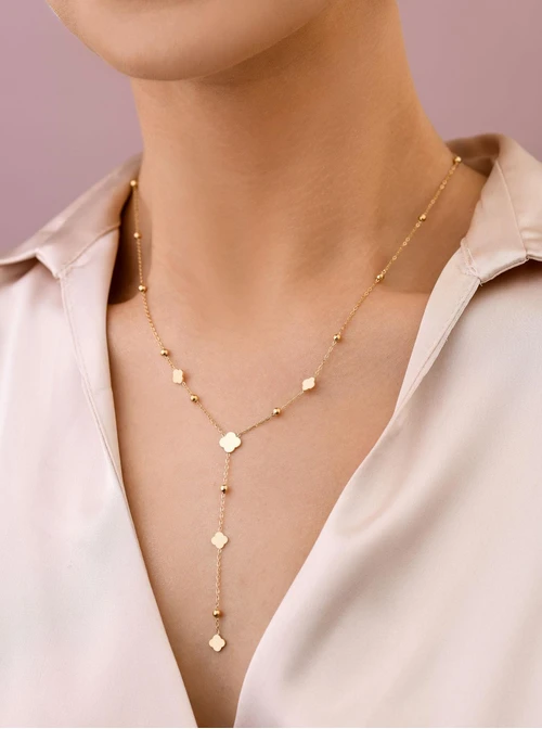 Naszyjnik krawatka koniczynki, stal pozłacana S308440Z00