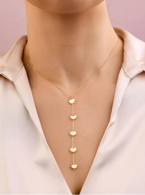 Naszyjnik krawatka, serca, złoty S308056Z00