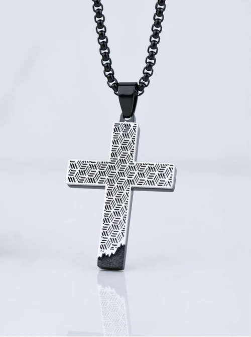 Naszyjnik męski, krzyż, czarny S307613S01