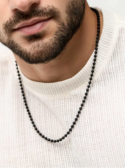 Naszyjnik męski, kulki, czarny S307960S01