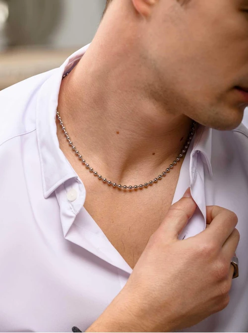 Naszyjnik męski, kulki, srebrny S307959S00