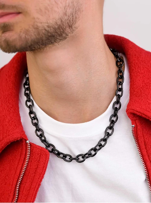 Naszyjnik męski, łańcuch, czarny S307952S01
