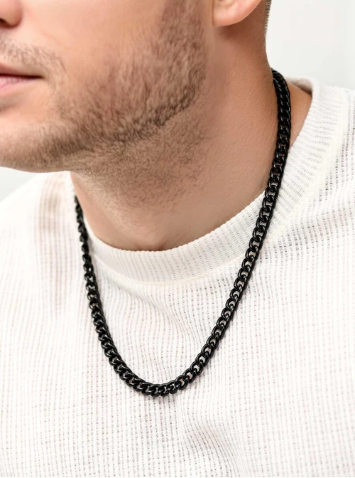 Naszyjnik męski, łańcuch, czarny S307955S01