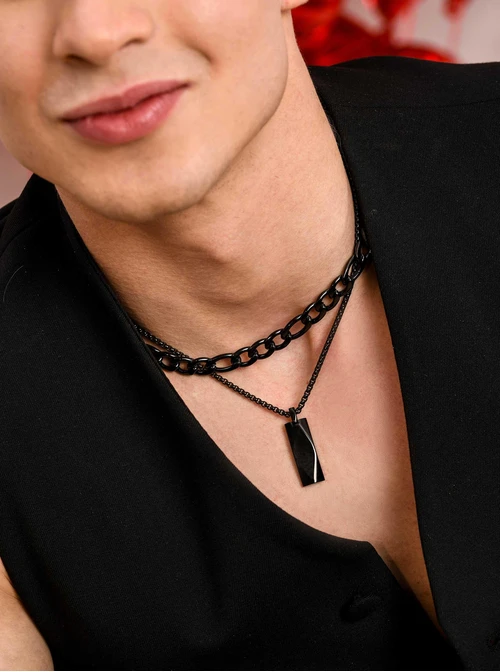 Naszyjnik męski, łańcuch, czarny S307958S01