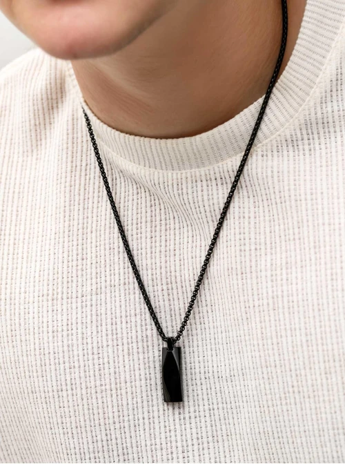 Naszyjnik męski, nieśmiertelnik, czarny S307616S01