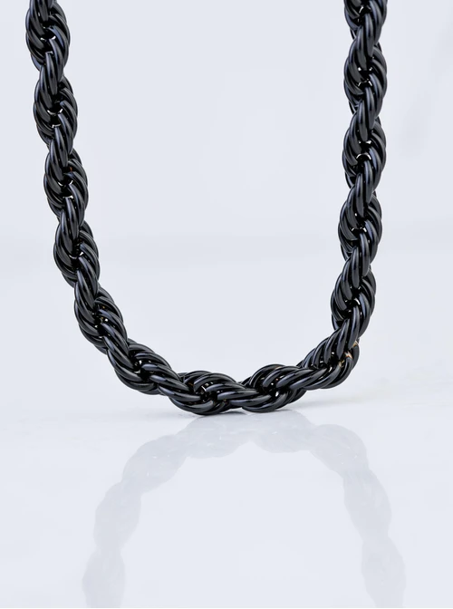 Naszyjnik męski, splot Corda, czarny, stal S307969S01