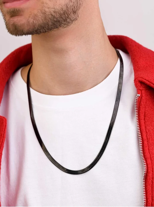 Naszyjnik męski, żmijka, czarny, stal S307966S01