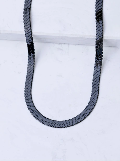 Naszyjnik męski, żmijka, czarny, stal S307966S01