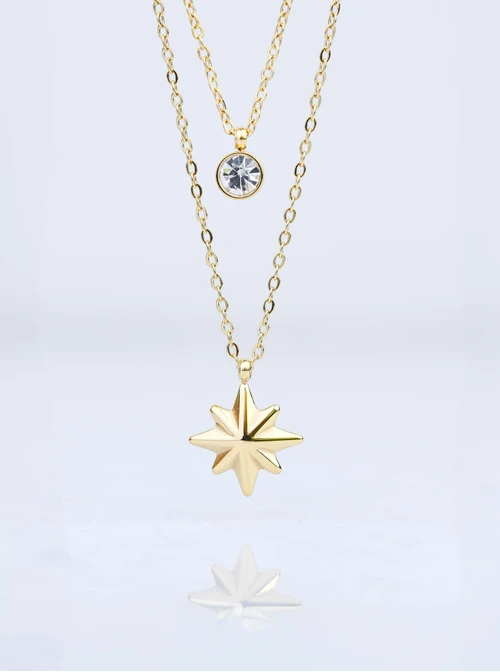 Naszyjnik podwójny, gwiazdka, kryształek, złoty S308192Z00