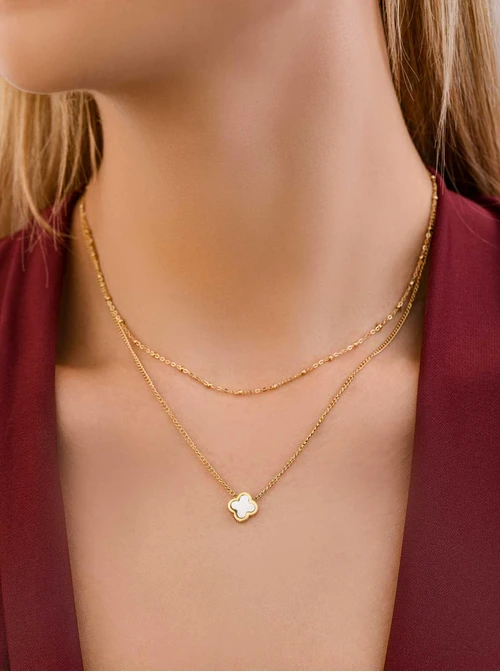 Naszyjnik podwójny, koniczynka, złoty S307937Z00