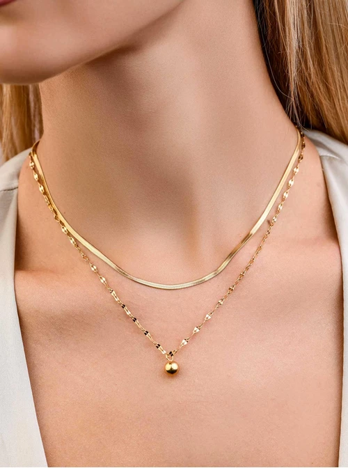 Naszyjnik podwójny, kuleczka, złoty S307945Z00