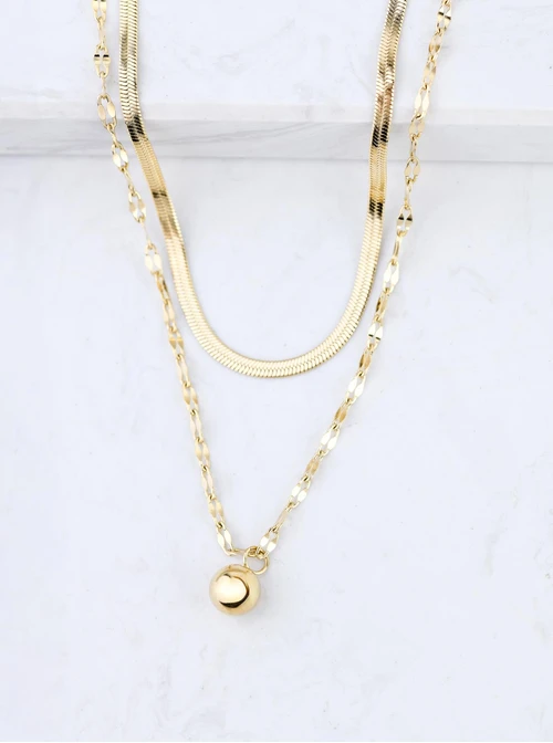 Naszyjnik podwójny, kuleczka, złoty S307945Z00