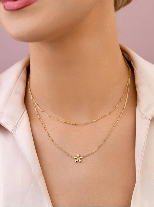 Naszyjnik podwójny kwiatuszek, złoty S307941Z00