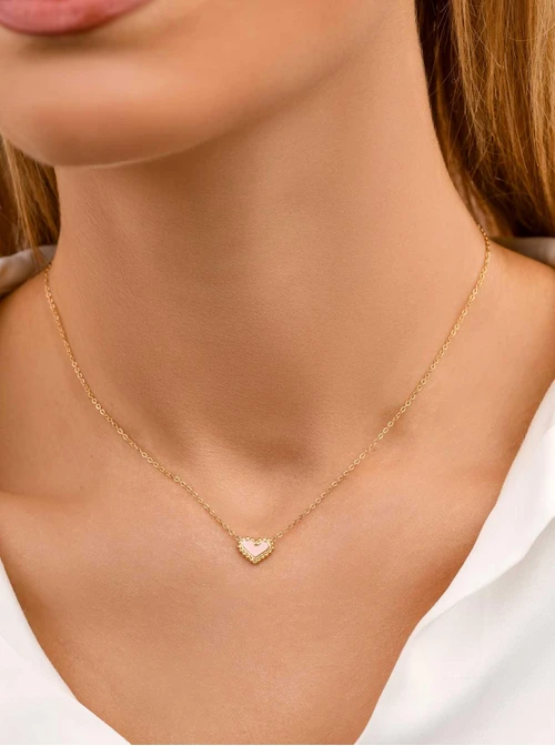 Naszyjnik z różowym serduszkiem, złoty S307730Z06