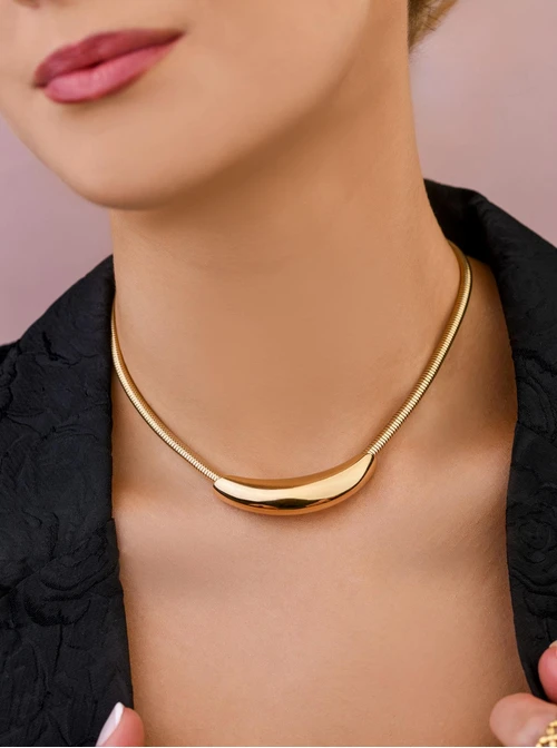 Naszyjnik żmijka, stal pozłacana S306487Z00