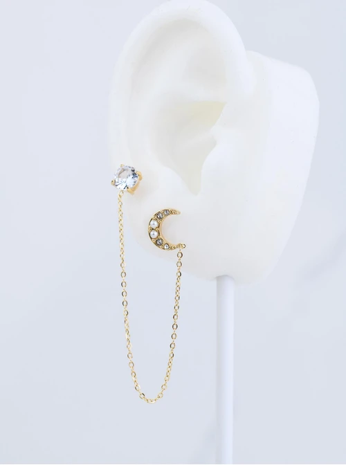 Nausznica księżyc, kryształek, złoty S208219Z00