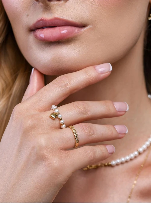 Pierścionek frezowany, stal pozłacana S406527Z00