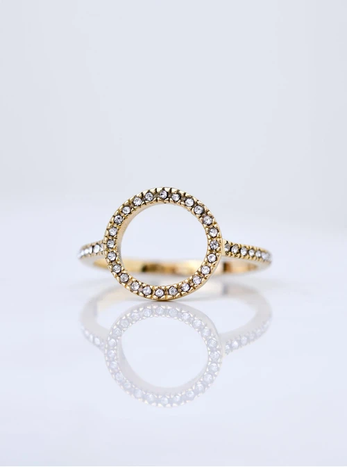 Pierścionek kółko, kryształki, stal pozłacana S405417Z02