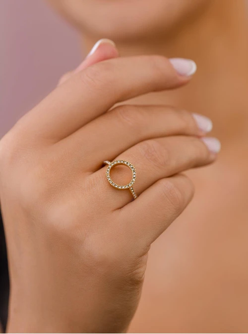 Pierścionek kółko, kryształki, stal pozłacana S405417Z02