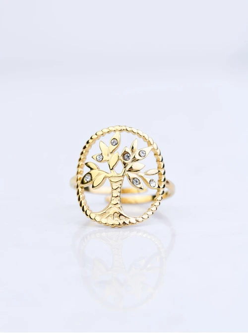 Pierścionek regulowany, drzewko, stal pozłacana S409160Z00-0