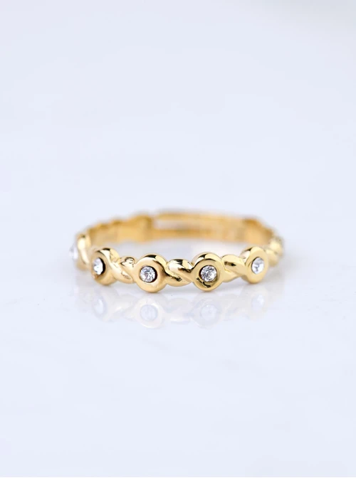 Pierścionek regulowany, kryształki, stal pozłacana S409168Z00-0