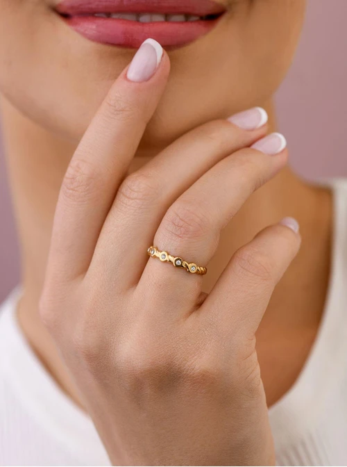 Pierścionek regulowany, kryształki, stal pozłacana S409168Z00-0