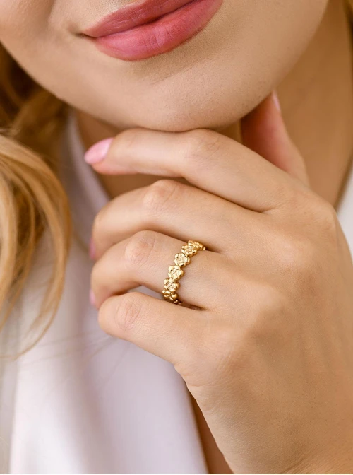 Pierścionek regulowany kwiatuszki, stal pozłacana S409173Z00-0