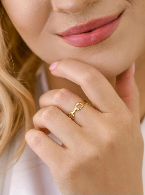 Pierścionek regulowany łańcuch, stal pozłacana S409177Z00-0