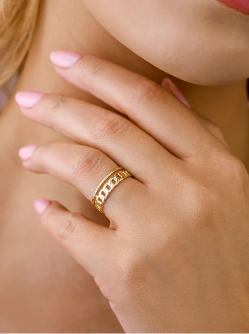 Pierścionek regulowany łańcuszek, stal pozłacana S409188Z00-0