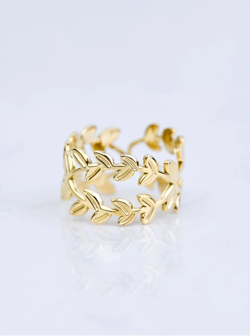 Pierścionek regulowany listki, stal pozłacana S409132Z00-0