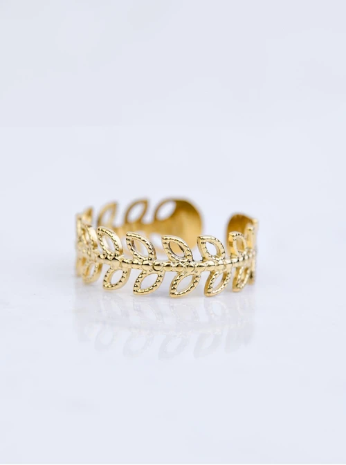 Pierścionek regulowany, listki, stal pozłacana S409174Z00-0