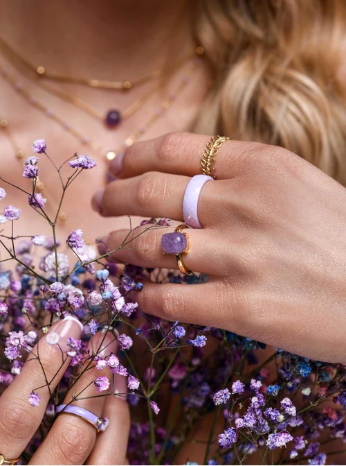 Pierścionek regulowany, listki, stal pozłacana S409174Z00-0