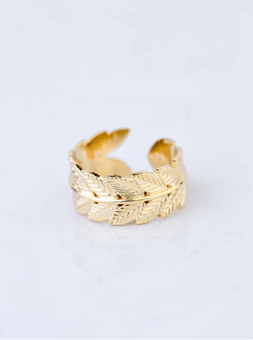 Pierścionek regulowany listki, stal pozłacana S409190Z00-0