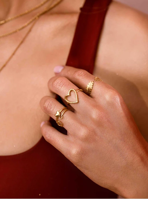 Pierścionek regulowany serce, stal pozłacana S409175Z00-0