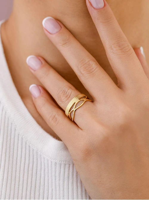 Pierścionek regulowany, stal pozłacana S409152Z00-0