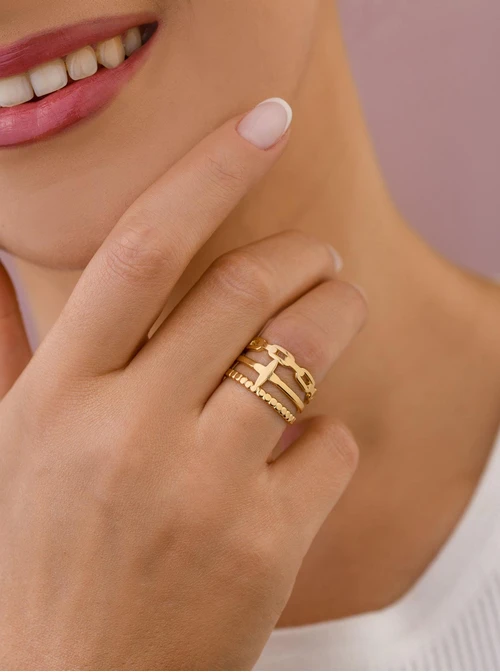 Pierścionek regulowany, stal pozłacana S409167Z00-0