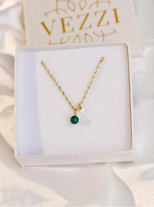 Zawieszka Agat zielony, stal pozłacana SC08059Z00-13