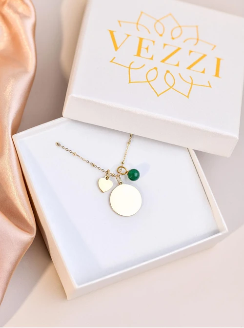 Zawieszka Agat zielony, stal pozłacana SC08059Z00-13