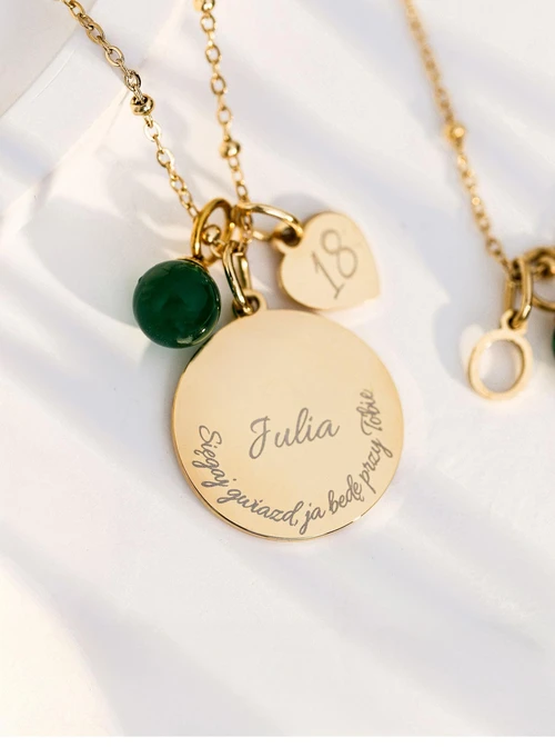 Zawieszka Agat zielony, stal pozłacana SC08059Z00-13