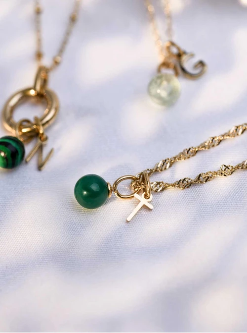 Zawieszka Agat zielony, stal pozłacana SC08059Z00-13